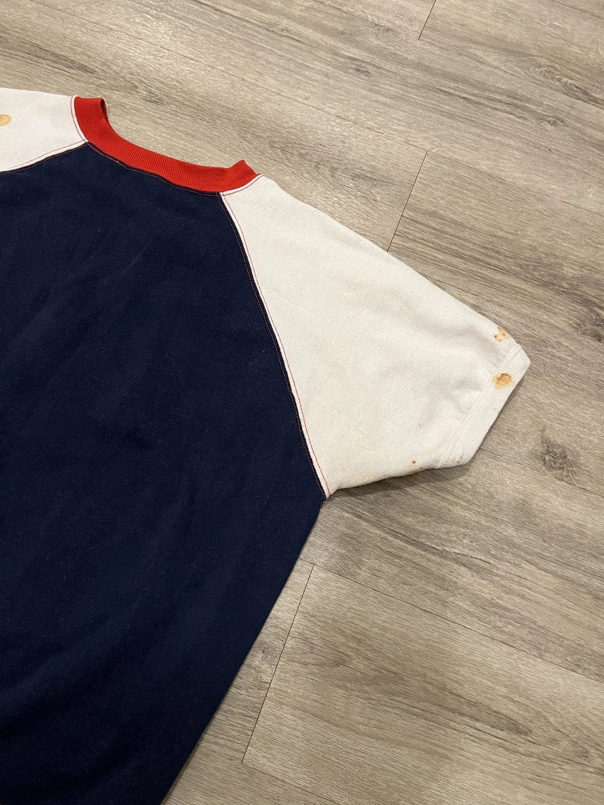 Vintage Short Sleeve Raglan Sweatshirt Size Large Red White And Blue