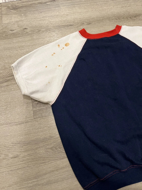 Vintage Short Sleeve Raglan Sweatshirt Size Large Red White And Blue