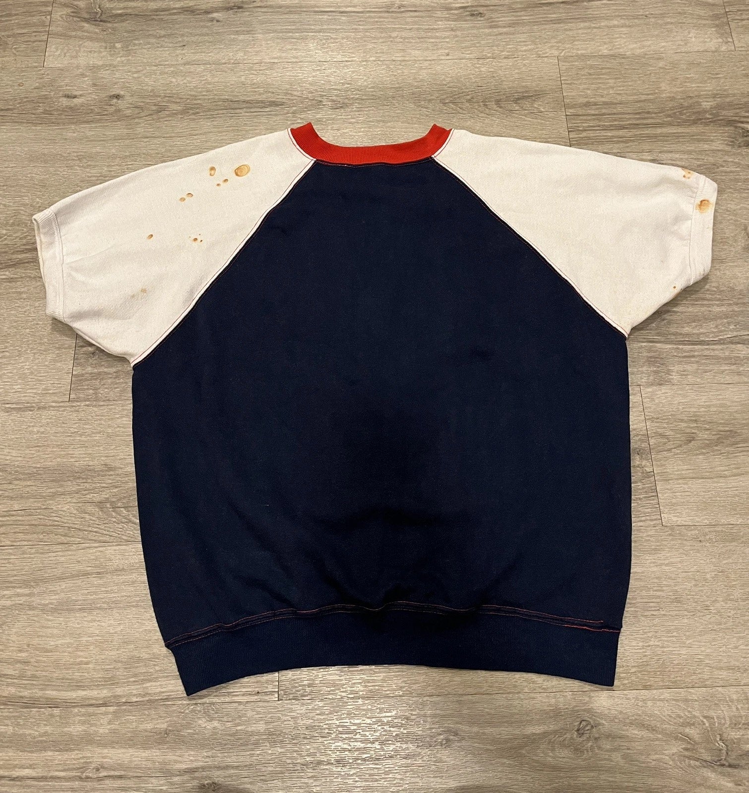 Vintage Short Sleeve Raglan Sweatshirt Size Large Red White And Blue